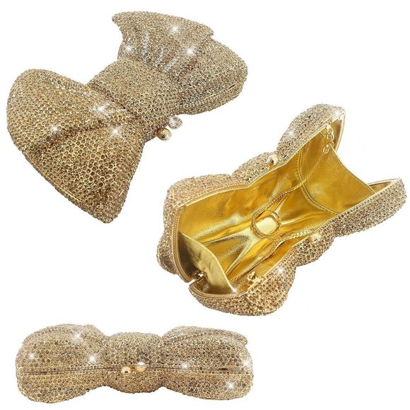 NEW Sparkling Bling Crystal Rhinestone Bow Clutch Purse: Pink Gold Silve… - Picture 3 of 17